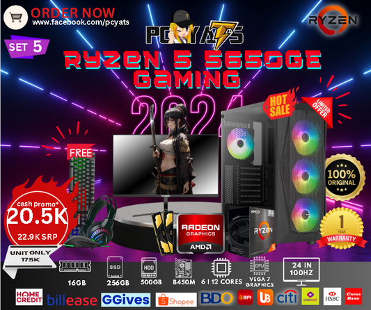 MidGaming Set 5: Ryzen 5 5650GE NEW 5th Gen with 16GB Ram + 24 inches 100Hz Monitor Complete Set