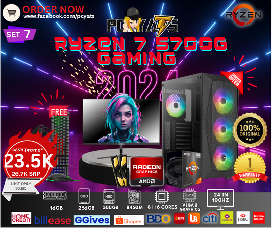 MidGaming Set 7: Ryzen 7 5700G NEW 5th Gen with 16GB Ram + 24 inches 100Hz Monitor Complete Set