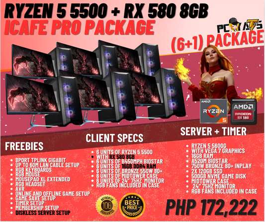 PACKAGE 8A: Ryzen 5 5500 + RX 580 8GB (6+1) WITH FREE SERVER AND TIMER CONFIGURATION