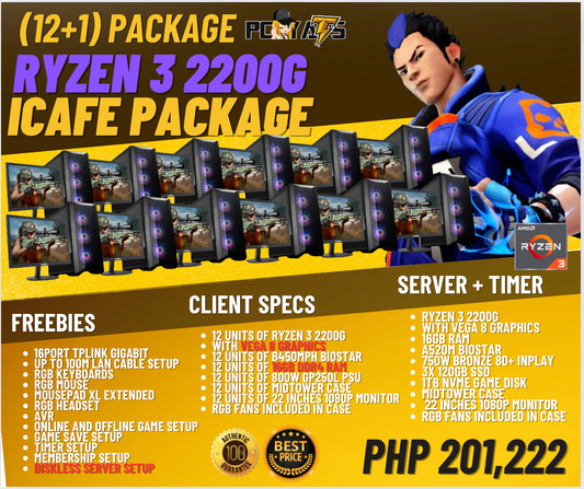 ICAFE PACKAGES PACKAGE 1D: Ryzen 3 2200G (12+1) WITH FREE SERVER AND TIMER CONFIGURATION