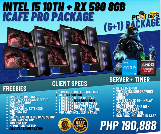 PACKAGE 9A: Intel i5 10th + RX 580 8GB (6+1) WITH FREE SERVER AND TIMER CONFIGURATION