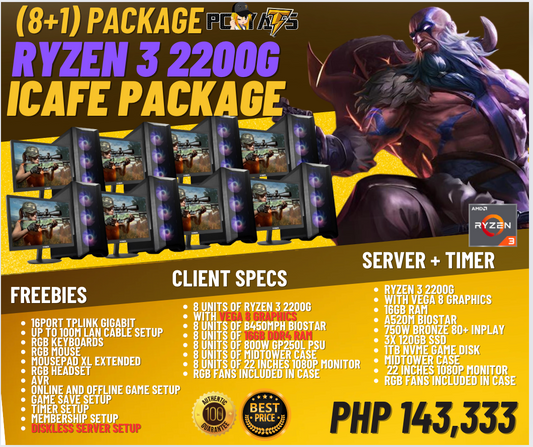 ICAFE PACKAGES PACKAGE 1B: Ryzen 3 2200G (8+1) WITH FREE SERVER AND TIMER CONFIGURATION