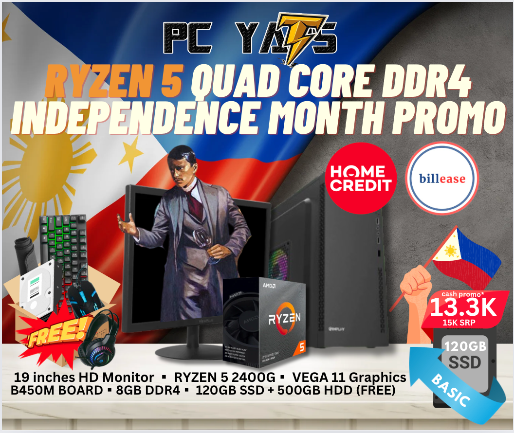 Independence Day SALE  Package 3: Ryzen 5 2400GB with 8GB Ram + 19 inches Monitor BLACK Complete Set