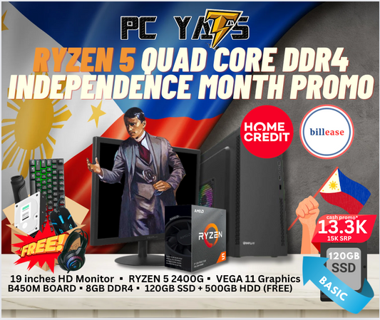 Independence Day SALE  Package 3: Ryzen 5 2400GB with 8GB Ram + 19 inches Monitor BLACK Complete Set