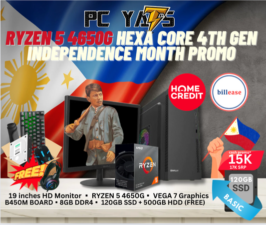 Independence Day SALE  Package 5: Ryzen 5 4650GB with 8GB Ram + 19 inches Monitor BLACK Complete Set
