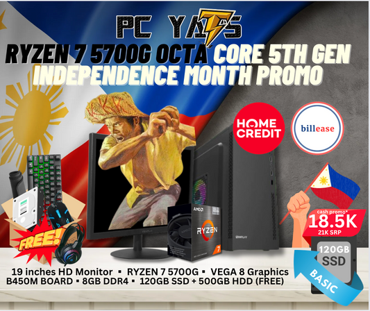 Independence Day SALE  Package 8: Ryzen 7 5700GB with 8GB Ram + 19 inches Monitor BLACK Complete Set