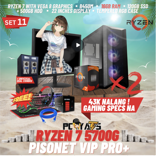 VIP PRO+ PISONET PACKAGE SET 11: RYZEN 7 5700g x2 with DUAL UNIVERSAL COIN BOX ALL-IN PACKAGES