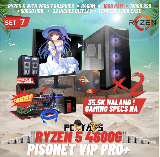 VIP PRO+ PISONET PACKAGE SET 7: RYZEN 5 4600g x2 with DUAL UNIVERSAL COIN BOX ALL-IN PACKAGES