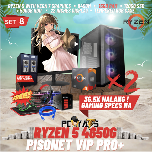 VIP PRO+ PISONET PACKAGE SET 8: RYZEN 5 4650g x2 with DUAL UNIVERSAL COIN BOX ALL-IN PACKAGES