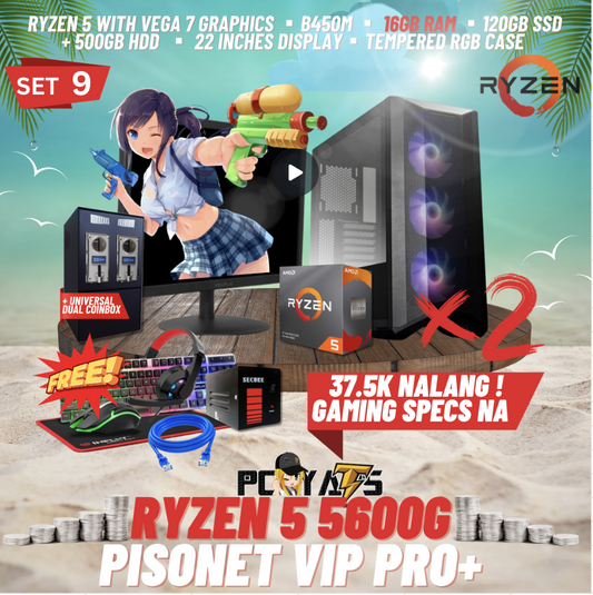 VIP PRO+ PISONET PACKAGE SET 9: RYZEN 5 5600g x2 with DUAL UNIVERSAL COIN BOX ALL-IN PACKAGES